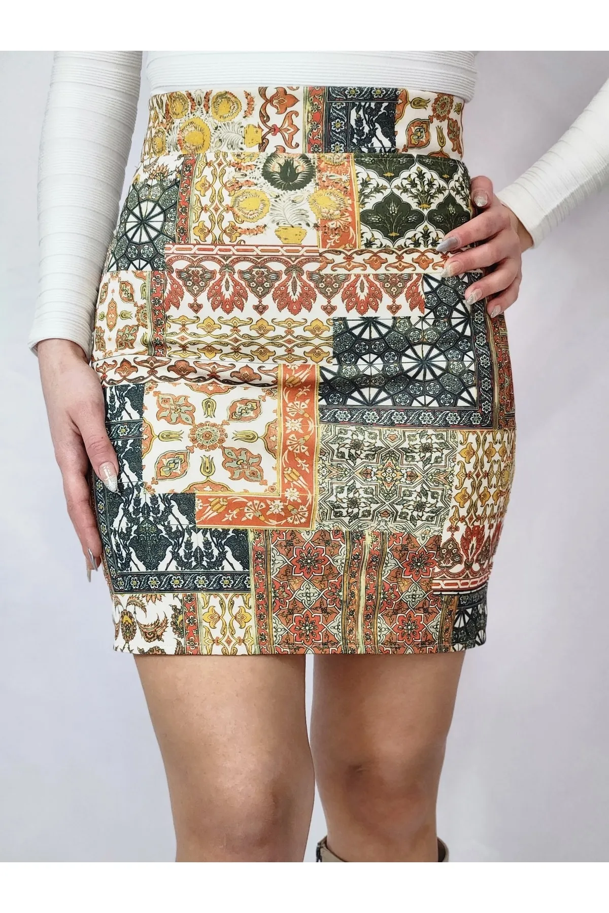 Etnik Desenli Kalem Etek