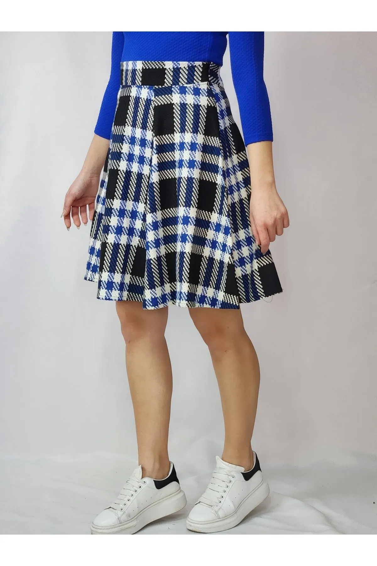 Mavi Ekose Desenli Çan Etek