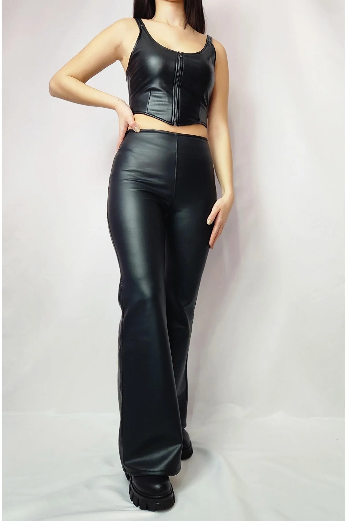 Deri İspanyol Paça Pantolon