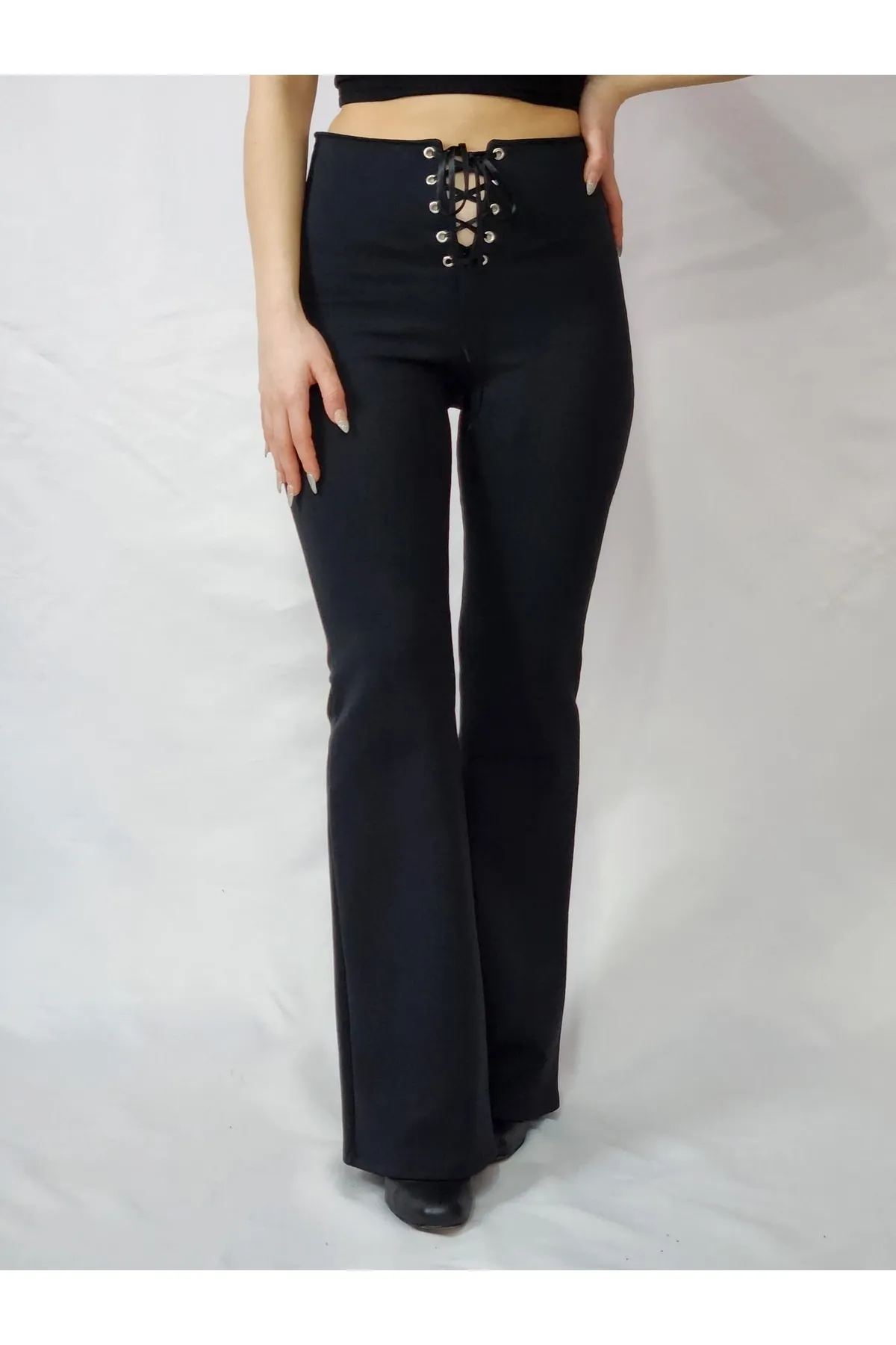 Önden Bağcıklı Ispanyol Paça Tayt 